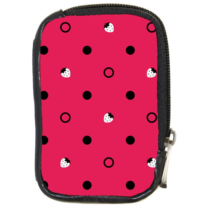Strawberry Dots Black With Pink Compact Camera Leather Case
