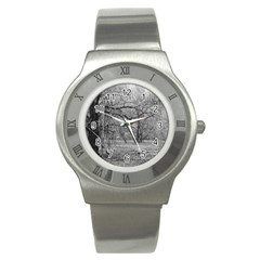 Black And White Forest Stainless Steel Watch (round) by Elanga