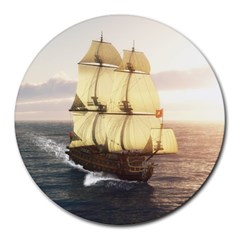 French Warship 8  Mouse Pad (round) by gatterwe