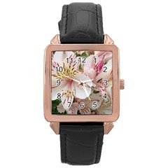 Flower Alstromeria Rose Gold Leather Watch  by ADIStyle