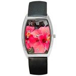 Red Hibiscus Tonneau Leather Watch Front