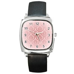Luxury Pink Damask Square Leather Watch by ADIStyle