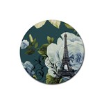 Blue roses vintage Paris Eiffel Tower floral fashion decor Drink Coaster (Round)