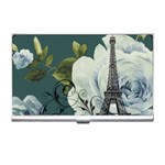 Blue roses vintage Paris Eiffel Tower floral fashion decor Business Card Holder Front