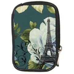 Blue Roses Vintage Paris Eiffel Tower Floral Fashion Decor Compact Camera Leather Case by chicelegantboutique