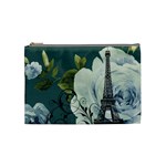 Blue roses vintage Paris Eiffel Tower floral fashion decor Cosmetic Bag (Medium)