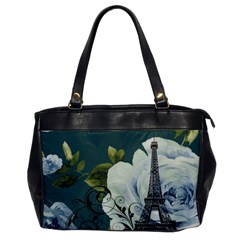 Blue Roses Vintage Paris Eiffel Tower Floral Fashion Decor Oversize Office Handbag (one Side) by chicelegantboutique