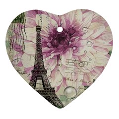 Purple Floral Vintage Paris Eiffel Tower Art Heart Ornament (two Sides) by chicelegantboutique