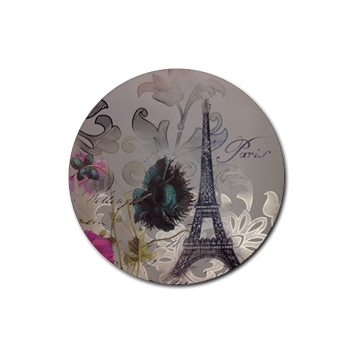 Floral Vintage Paris Eiffel Tower Art Drink Coaster (Round)