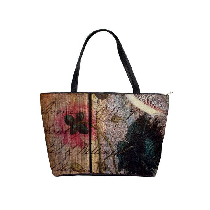 Vintage Bird Poppy Flower Botanical Art Large Shoulder Bag