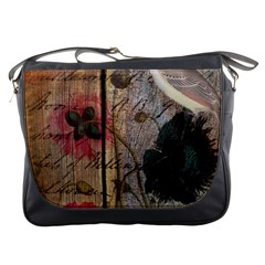 Vintage Bird Poppy Flower Botanical Art Messenger Bag