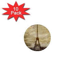 Elegant Vintage Paris Eiffel Tower Art 1  Mini Button Magnet (10 Pack)