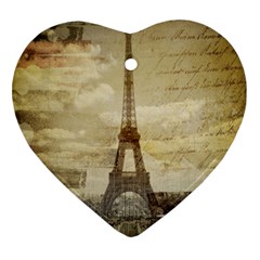 Elegant Vintage Paris Eiffel Tower Art Heart Ornament (two Sides) by chicelegantboutique