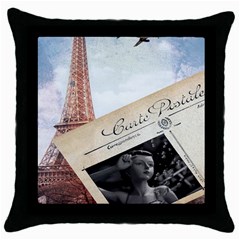 French Postcard Vintage Paris Eiffel Tower Black Throw Pillow Case by chicelegantboutique