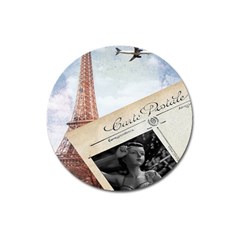 French Postcard Vintage Paris Eiffel Tower Magnet 3  (round)