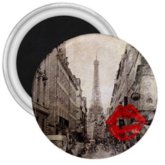 Elegant Red Kiss Love Paris Eiffel Tower 3  Button Magnet by chicelegantboutique