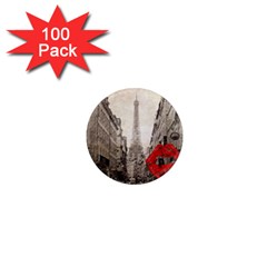 Elegant Red Kiss Love Paris Eiffel Tower 1  Mini Button Magnet (100 Pack)