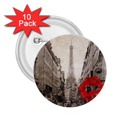 Elegant Red Kiss Love Paris Eiffel Tower 2 25  Button (10 Pack)