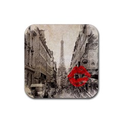 Elegant Red Kiss Love Paris Eiffel Tower Drink Coaster (square) by chicelegantboutique
