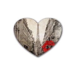 Elegant Red Kiss Love Paris Eiffel Tower Drink Coasters (heart) by chicelegantboutique