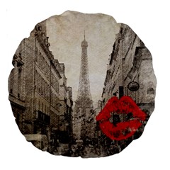 Elegant Red Kiss Love Paris Eiffel Tower 18  Premium Round Cushion 
