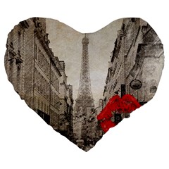 Elegant Red Kiss Love Paris Eiffel Tower 19  Premium Heart Shape Cushion
