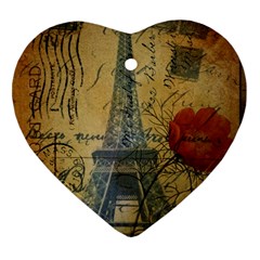 Vintage Stamps Postage Poppy Flower Floral Eiffel Tower Vintage Paris Heart Ornament by chicelegantboutique