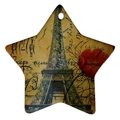 Vintage Stamps Postage Poppy Flower Floral Eiffel Tower Vintage Paris Star Ornament (two Sides)