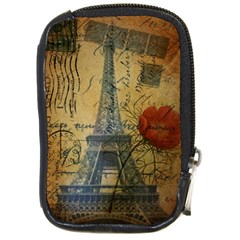 Vintage Stamps Postage Poppy Flower Floral Eiffel Tower Vintage Paris Compact Camera Leather Case by chicelegantboutique