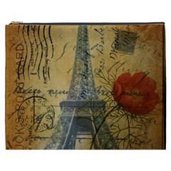 Vintage Stamps Postage Poppy Flower Floral Eiffel Tower Vintage Paris Cosmetic Bag (xxxl)