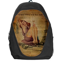 Vintage Newspaper Print Pin Up Girl Paris Eiffel Tower Backpack Bag