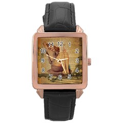 Vintage Newspaper Print Pin Up Girl Paris Eiffel Tower Rose Gold Leather Watch  by chicelegantboutique
