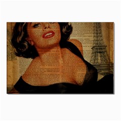 Vintage Newspaper Print Pin Up Girl Paris Eiffel Tower Postcard 4 x 6  (10 Pack)