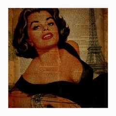 Vintage Newspaper Print Pin Up Girl Paris Eiffel Tower Glasses Cloth (medium, Two Sided) by chicelegantboutique
