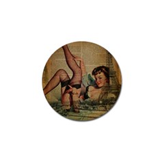 Vintage Newspaper Print Sexy Hot Pin Up Girl Paris Eiffel Tower Golf Ball Marker by chicelegantboutique