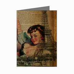 Vintage Newspaper Print Sexy Hot Pin Up Girl Paris Eiffel Tower Mini Greeting Card (8 Pack) by chicelegantboutique