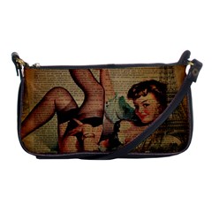 Vintage Newspaper Print Sexy Hot Pin Up Girl Paris Eiffel Tower Evening Bag by chicelegantboutique