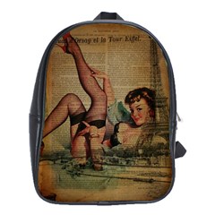 Vintage Newspaper Print Sexy Hot Pin Up Girl Paris Eiffel Tower School Bag (xl) by chicelegantboutique
