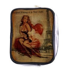 Vintage Newspaper Print Sexy Hot Gil Elvgren Pin Up Girl Paris Eiffel Tower Mini Travel Toiletry Bag (one Side) by chicelegantboutique