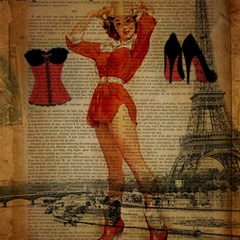 Vintage Newspaper Print Sexy Hot Gil Elvgren Pin Up Girl Paris Eiffel Tower Western Country Naughty  Canvas 12  X 12  (unframed) by chicelegantboutique