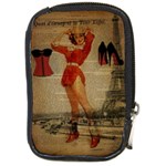 Vintage Newspaper Print Sexy Hot Gil Elvgren Pin Up Girl Paris Eiffel Tower Western Country Naughty  Compact Camera Leather Case Front