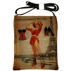 Vintage Newspaper Print Sexy Hot Gil Elvgren Pin Up Girl Paris Eiffel Tower Western Country Naughty  Shoulder Sling Bag by chicelegantboutique