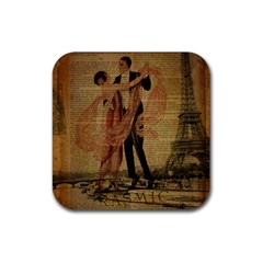 Vintage Paris Eiffel Tower Elegant Dancing Waltz Dance Couple  Drink Coaster (square) by chicelegantboutique