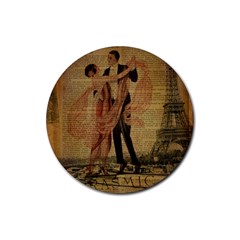 Vintage Paris Eiffel Tower Elegant Dancing Waltz Dance Couple  Drink Coaster (round) by chicelegantboutique