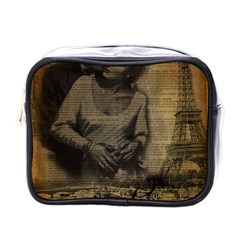Romantic Kissing Couple Love Vintage Paris Eiffel Tower Mini Travel Toiletry Bag (one Side) by chicelegantboutique