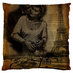 Romantic Kissing Couple Love Vintage Paris Eiffel Tower Large Cushion Case (single Sided)  by chicelegantboutique