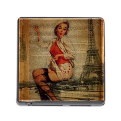  Vintage Newspaper Print Pin Up Girl Paris Eiffel Tower Funny Vintage Retro Nurse  Memory Card Reader With Storage (square) by chicelegantboutique