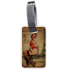  Vintage Newspaper Print Pin Up Girl Paris Eiffel Tower Funny Vintage Retro Nurse  Luggage Tag (one Side) by chicelegantboutique