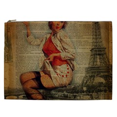  Vintage Newspaper Print Pin Up Girl Paris Eiffel Tower Funny Vintage Retro Nurse  Cosmetic Bag (xxl) by chicelegantboutique
