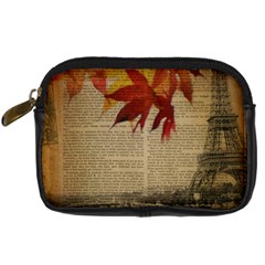 Elegant Fall Autumn Leaves Vintage Paris Eiffel Tower Landscape Digital Camera Leather Case by chicelegantboutique